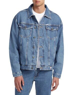 Thunder Trucker Jacket Size 2XL Blue 100% Cotton Front Pockets Button Down